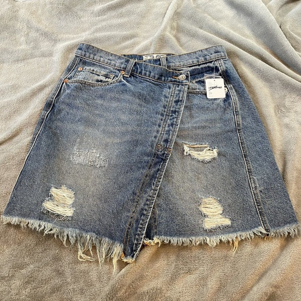 We The Free Distressed Denim Mini Skirt in Blue